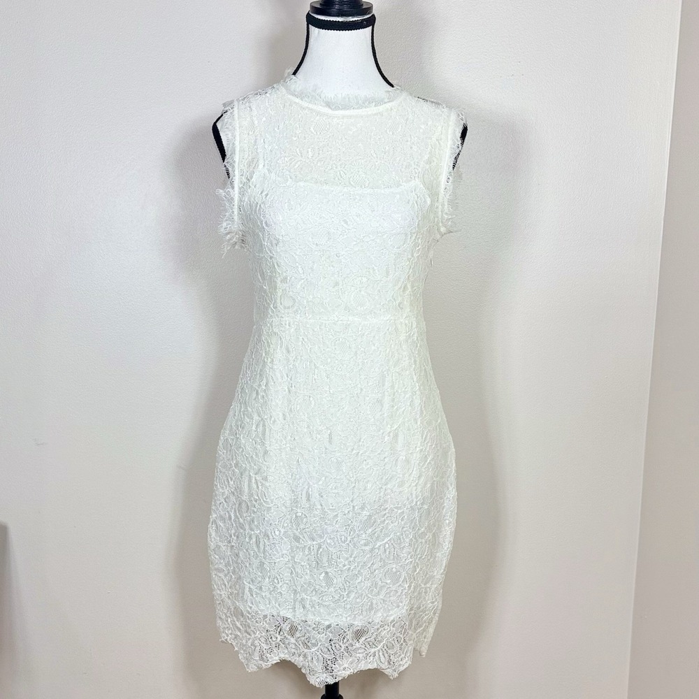 S&D Colore Womens Lace Sheath Dress Size M White Eyelash Fringe Bridal Sorority